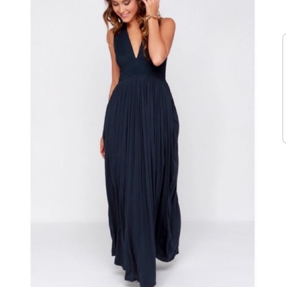 Lulus Navy Blue In Your Dreams Sleeveless Maxi Dress S/M